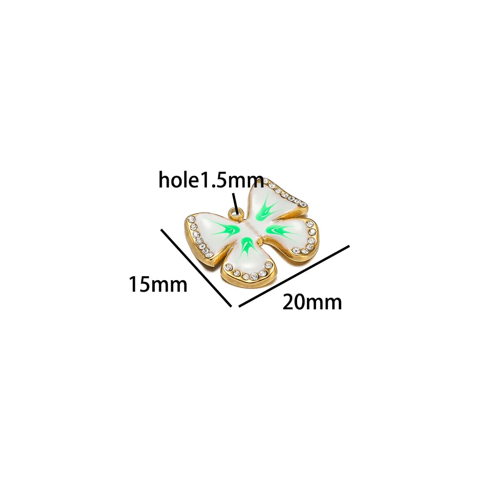 Waterproof Stainless Steel 18k Gold Enamel Crystal Bowknot Charms Pendant for Jewelry Necklace Earring Making Trendy Accessories