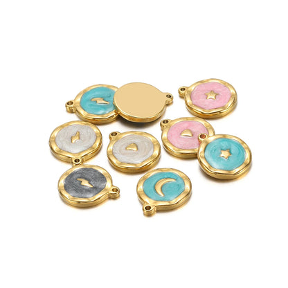 High Polish 304 Stainless Steel 18k Gold Plated Enamel Star Moon Heart Lightning Charm Pendant for Jewelry Necklace Making