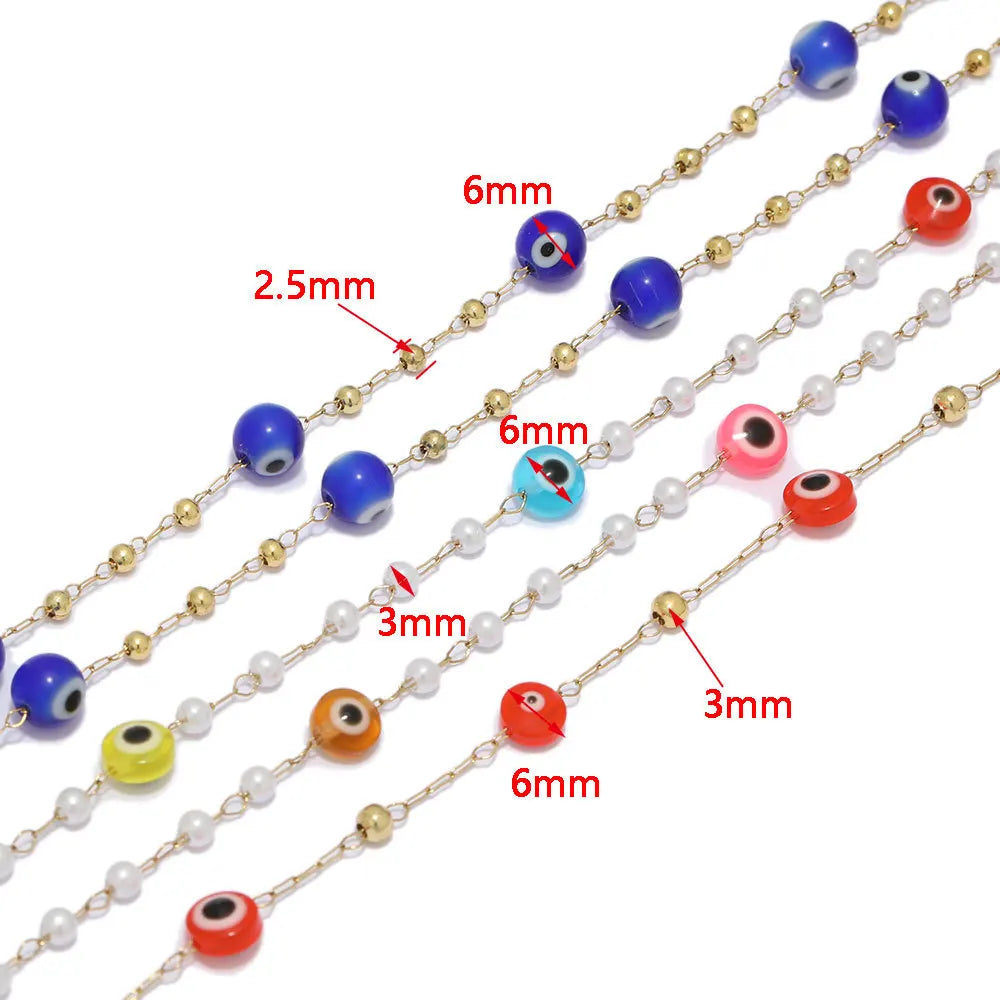 B3338 Rainbow Color Resin Beaded Chain Enamel 6mm Eye Beads Chain Bracelet Necklace Making