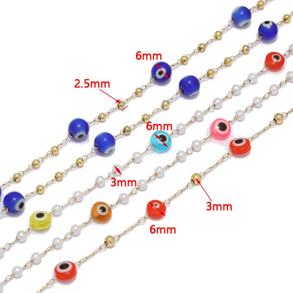 B3338 Rainbow Color Resin Beaded Chain Enamel 6mm Eye Beads Chain Bracelet Necklace Making