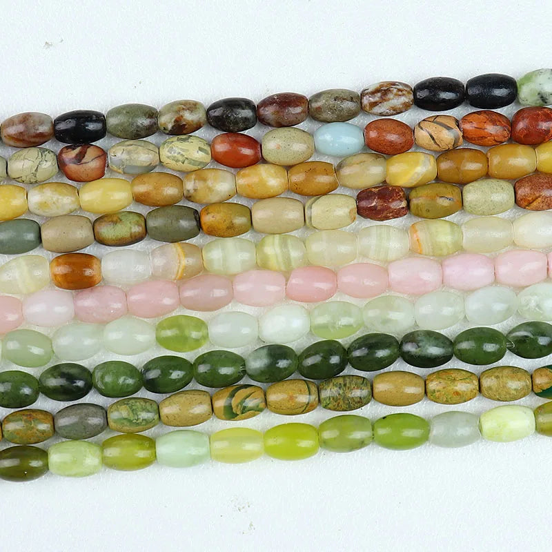 Natural 4x6mm Rice Shaped Gemstone Loose Bead, Aqua Terra Picasso Jasper Opal Jade Rice Stone Beads for DIY Jewelry Making, 38CM
