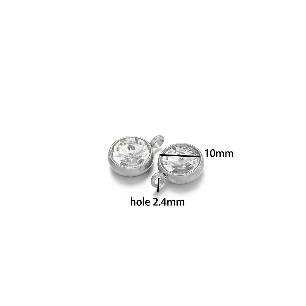 1bag 18K Gold Plated 304 Stainless Steel 10mm Round Crystal Zircon Charm Pendant for Necklace Earrings Making Accessories
