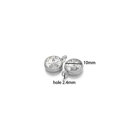 1bag 18K Gold Plated 304 Stainless Steel 10mm Round Crystal Zircon Charm Pendant for Necklace Earrings Making Accessories