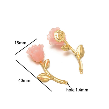 18k Gold Plated Stainless Steel Enamel Heart Rpse Flower Mushroom Charm Pendant for DIY Handmade Necklace Jewelry Making