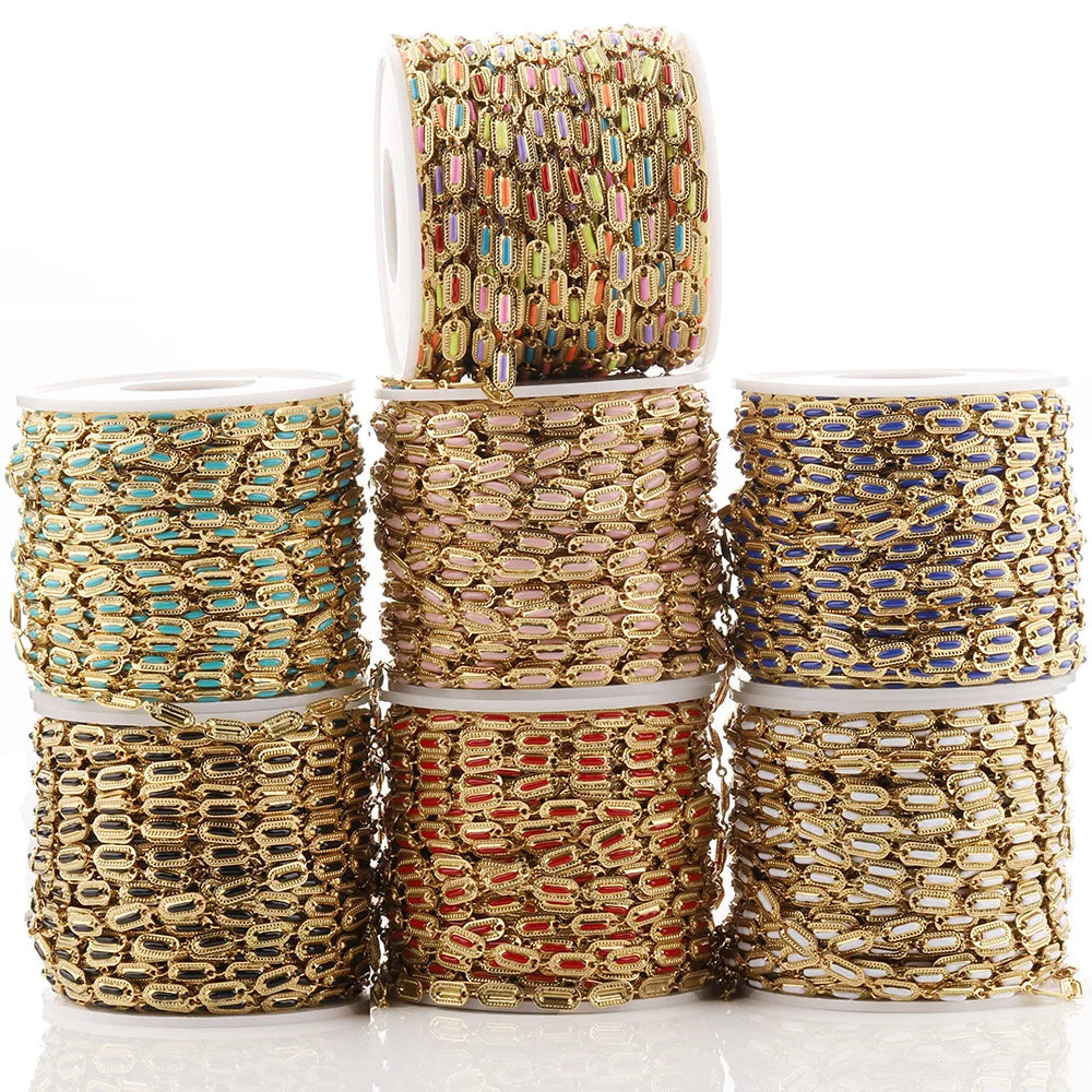 E098 Fashion Enamel Plated Chain 18kgold Stainless Steel Link Chains for Jewelry Custom