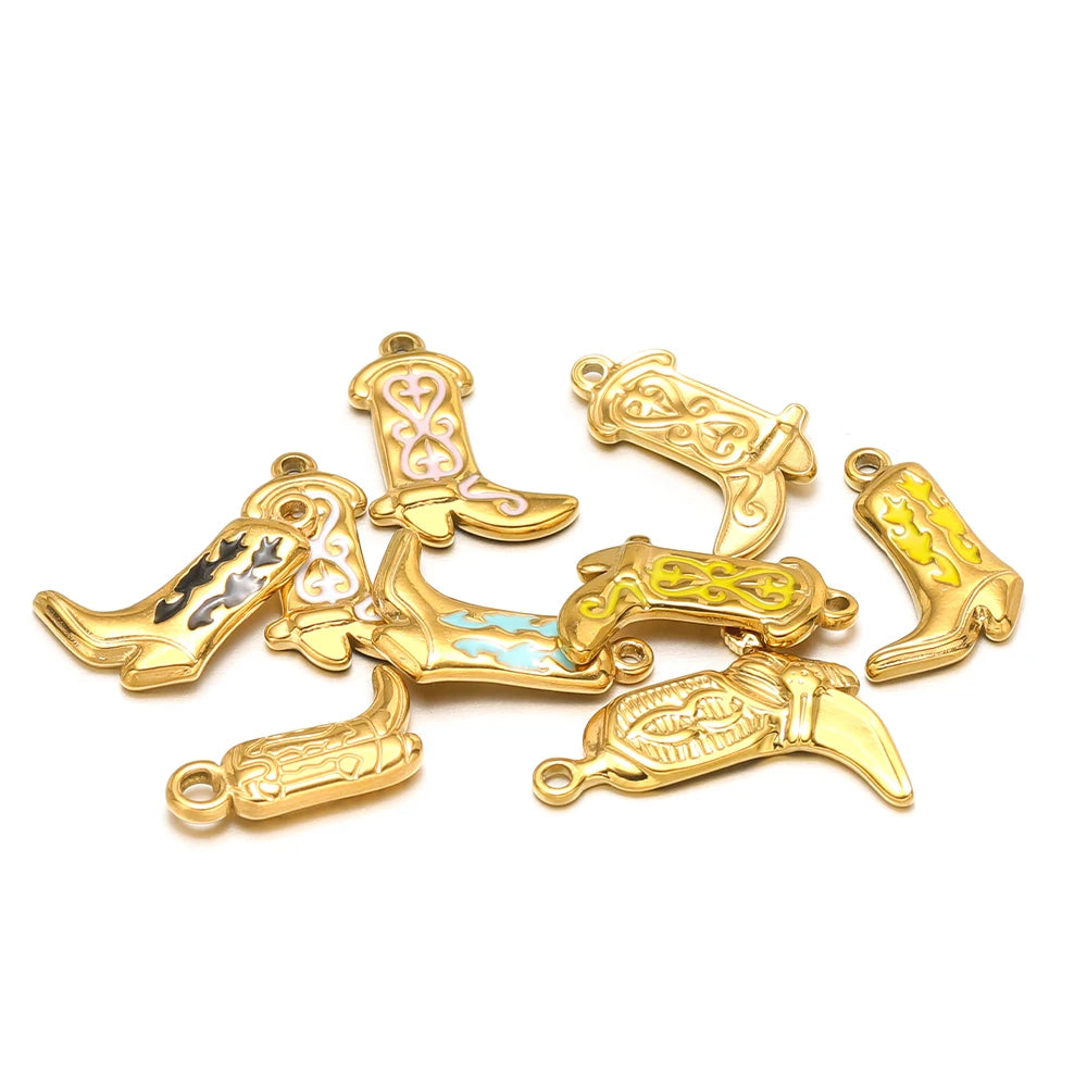 Vintage DIY 18k Gold Plated Stainless Steel Oil Dropping Shoes Boot Charm Pendant for Women Necklace Jewelry Making