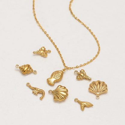 20pcs/bag Stainless Steel 18k Gold Plated Hollow Starfish Lobster Fish Shell Charms Pendant for DIY Jewelry Necklace Making