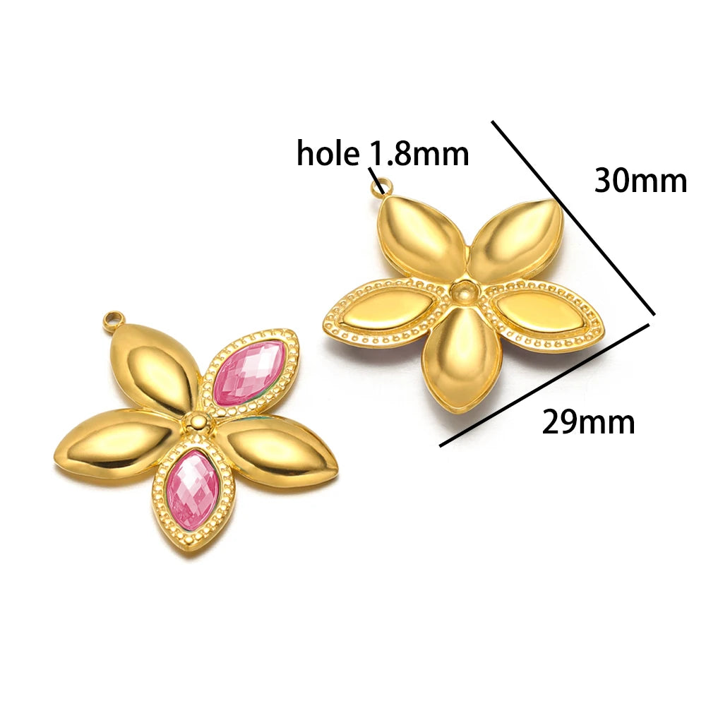 Fashion 18k Gold Plated Stainless Steel Enamel Flower Zircon Heart Key Ladybird Charm Pendant for Jewelry Making Accessories