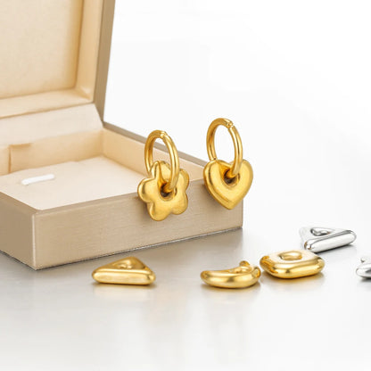 Non Tarnish Stainless Steel18k Gold Plated Hollow Star Heart Square Flower Charms Pendant for DIY Jewelry Earring Making