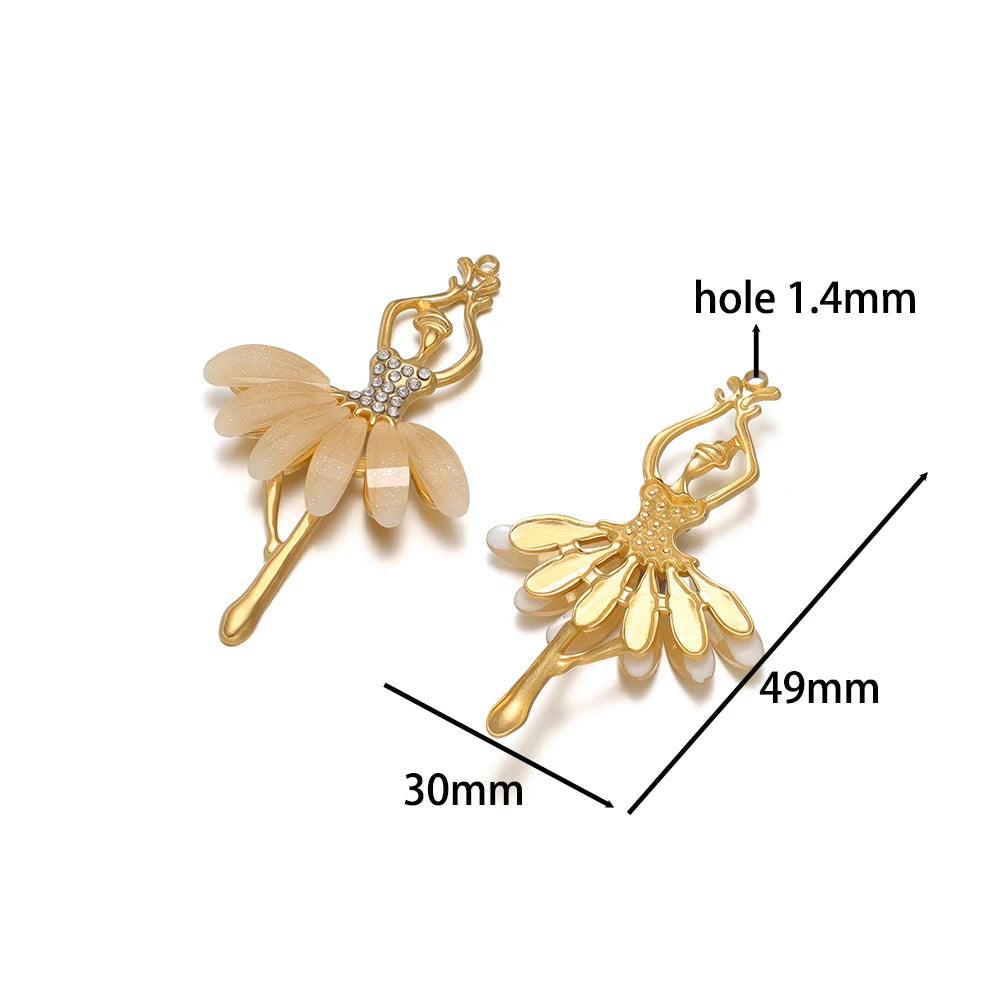 Luxury Stainless Steel 18k Gold Plated Oil Drop Ballerina Zircon Charm Pendant for Jewelry Necklace Making