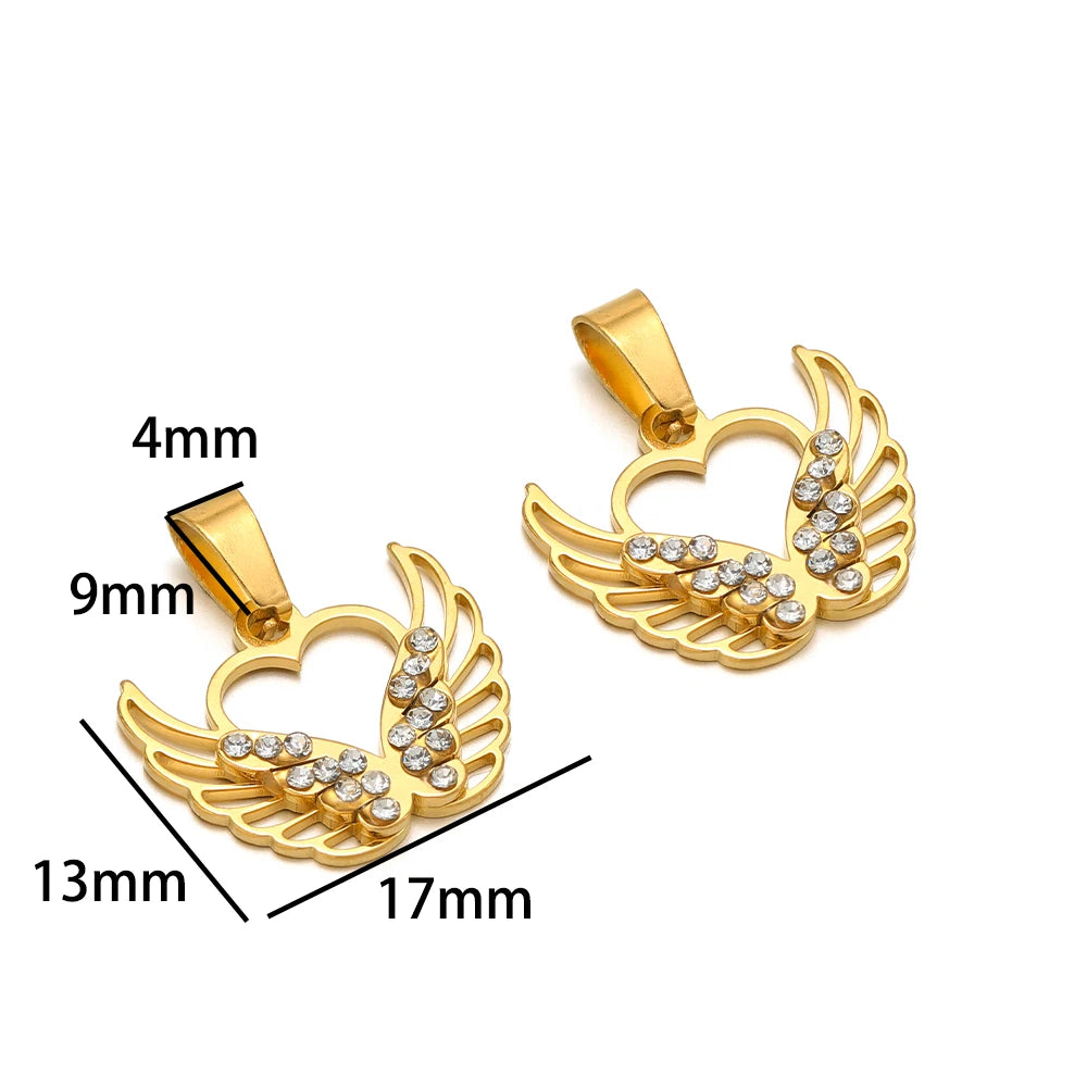 18k Gold Plated Stainless Steel Hollow Butterfly Wing Flower Zircon Charm Pendant for DIY Jewelry Making