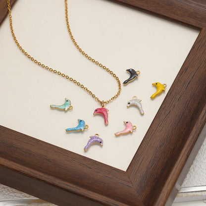 New Arrival 18k Gold Plated Stainless Steel Cartoon Dolphin Shaped Charm Pendant for Necklace Jewelry Making
