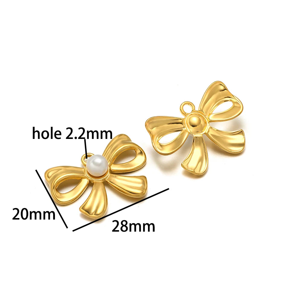 New Handmade DIY Jewelry Accessories 18k Gold Plated Stainless Steel Pearl Bowknot Charm Pendant for Women Jewelry Making