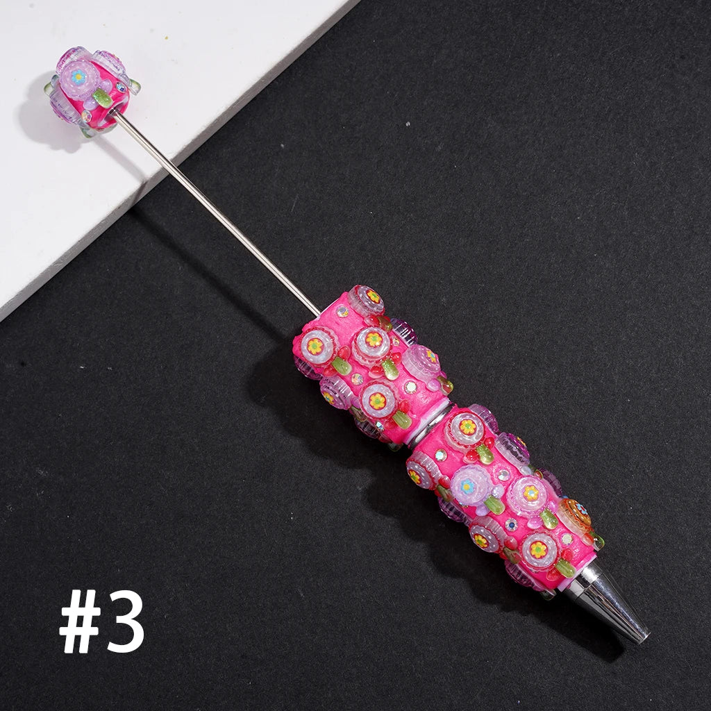 Creative Sparkling Flower Lollipop-Shaped Fluorescent Clay Pen with Rhinestones