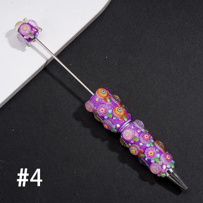 Creative Sparkling Flower Lollipop-Shaped Fluorescent Clay Pen with Rhinestones