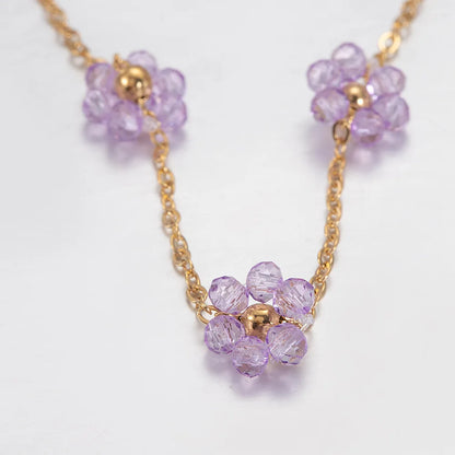 A1855 Non Tarnish 18k Gold Plated Stainless Steel Chain Crystal Flower Beads Chain Jewelry Making Diy