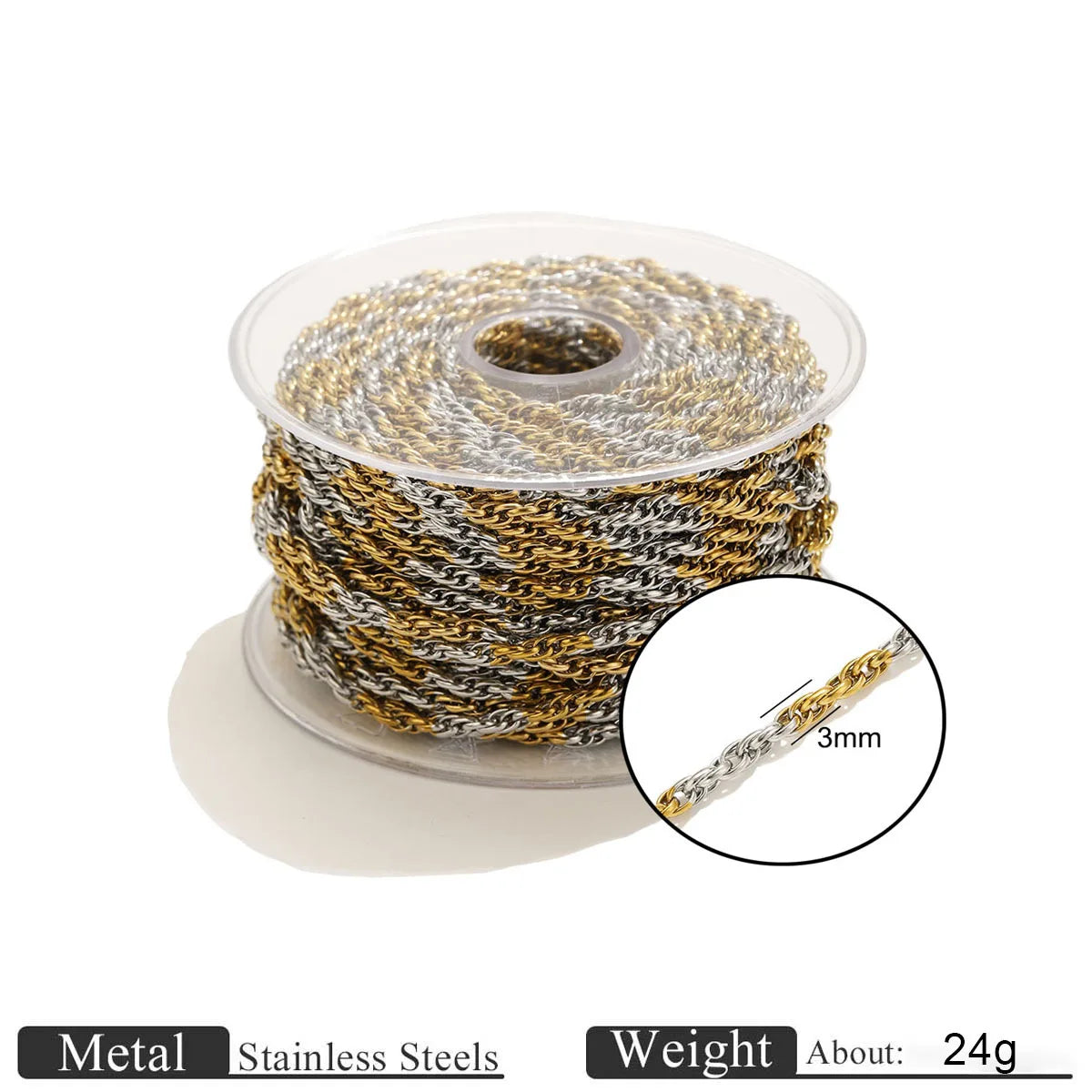 D1060 Two Tones Gold Silver Mixed Stainless Steel Chain Heart Oval Rope Paper Clip Chains PVD 18K Gold Plated for Jewelry DIY
