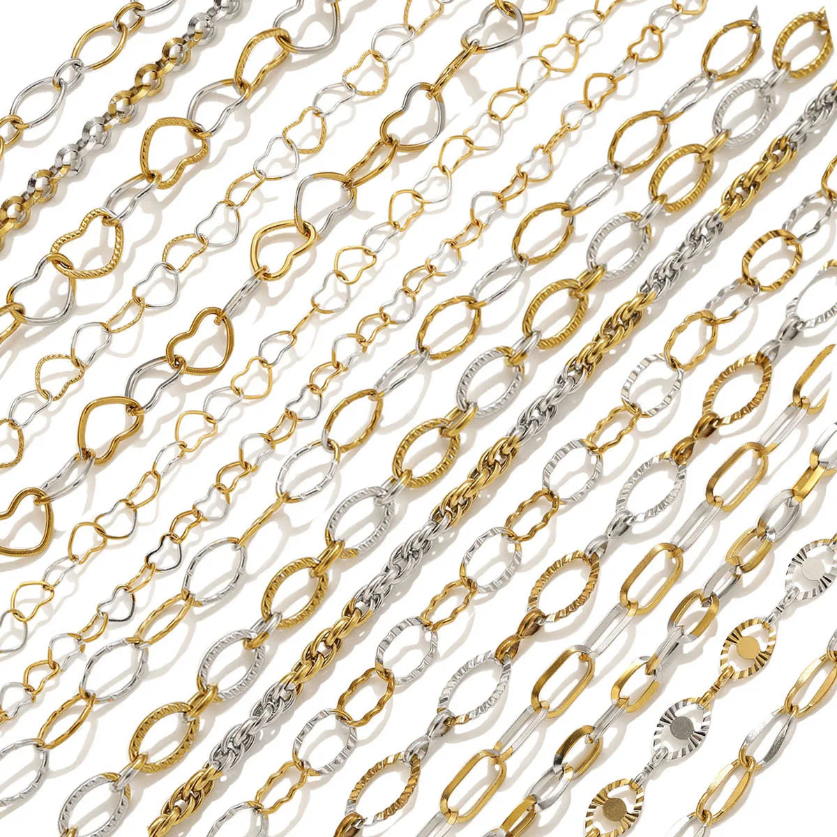 D1060 Two Tones Gold Silver Mixed Stainless Steel Chain Heart Oval Rope Paper Clip Chains PVD 18K Gold Plated for Jewelry DIY