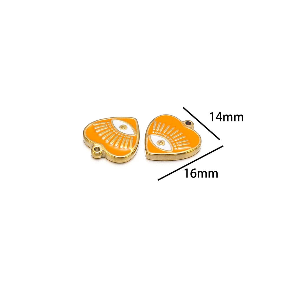 High Quality 304 Stainless Steel 18k Gold Enamel Heart Mini  Eye Charms Pendant for Jewelry Necklace Making