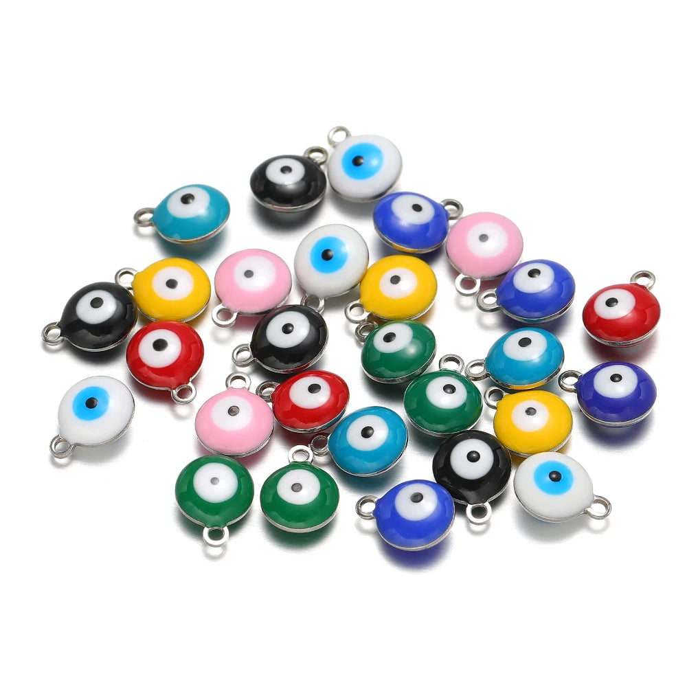 20pcs/bag Hot Sale Stainless Steel 18K Gold Plated Enamel Round Eyes Charm Pendant for DIY Jewelry Necklace Making