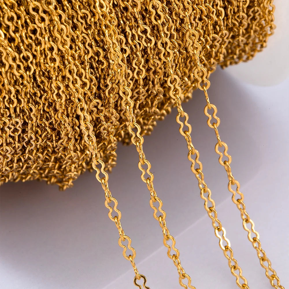E128 Fashion Silver Gold Plated Chain Waterproof Stainless Steel Link Chains Gourd Connector Chains for Jewelry Custom