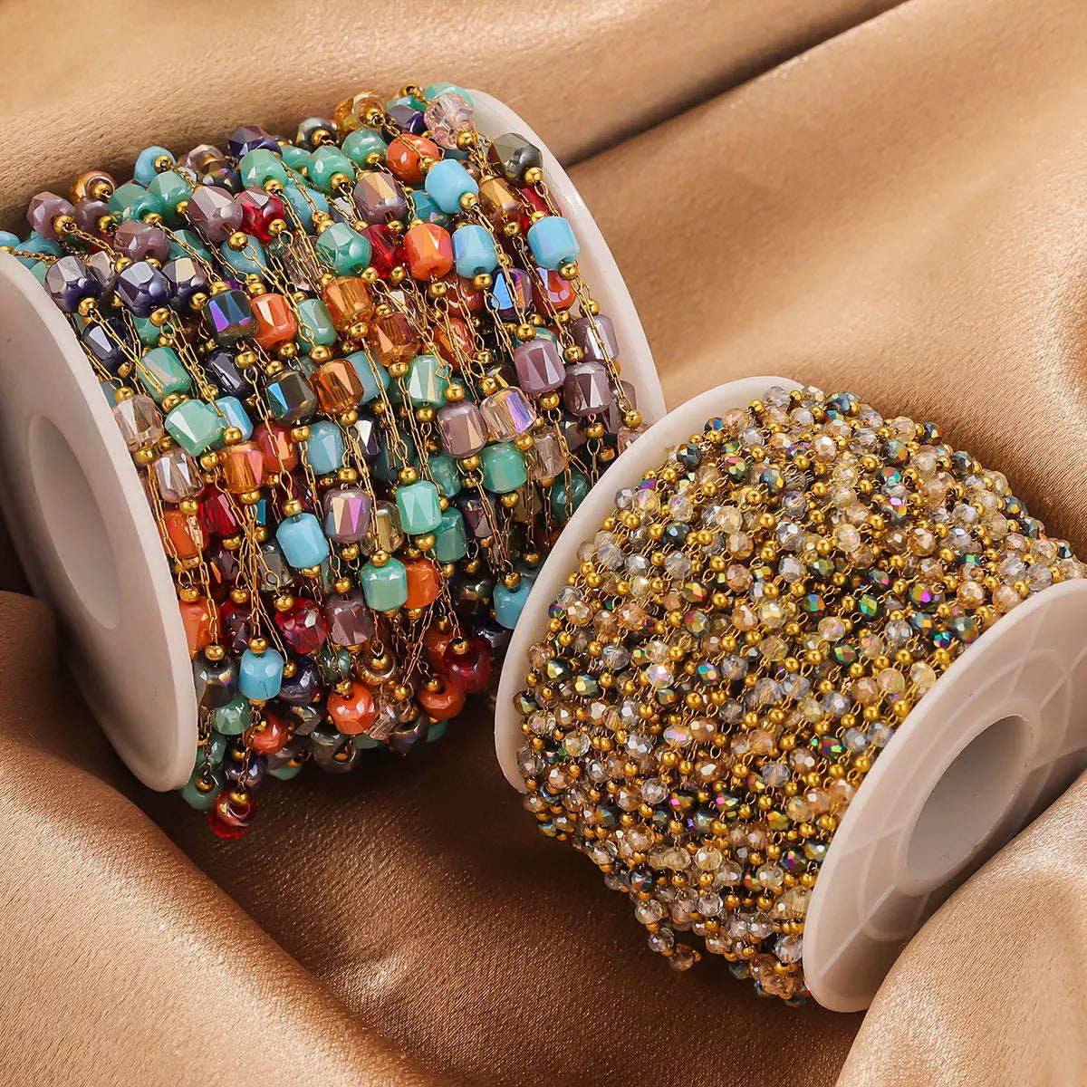 E545 New Stainless Steel 18K Gold Plated Preserving Crystal Colored Bead Chain Handmade Bracelet Necklace Glasses Chain