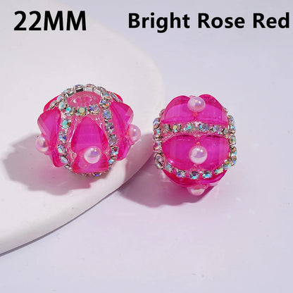 22mm Fluorescent Color Symmetrical Heart-shaped Bead Half-face Pearl Chain with Transparent Handcrafted Beads for Ballpoint Pens