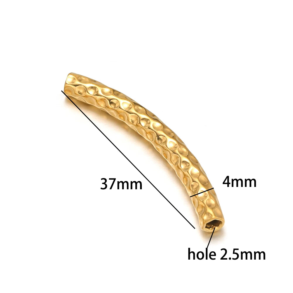 Gold Plated Stainless Steel Multi Patterns Embossed Curved Tube Bend Charm Pendant for DIY Jewelry Making Accessories