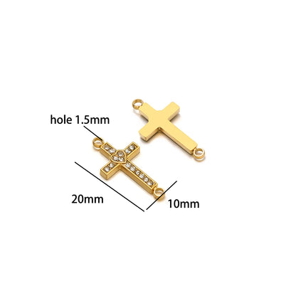 Double Heart Charm Stainless Steel Gold Plated Zircon Heart Cross Charm Pendant for DIY Jewelry Making Accessories Findings