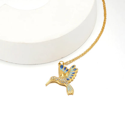 Delicate Stainless Steel 18k Gold Plated Enamel Aerial Bird Zircon Charms Pendant for Women Jewelry Necklace Making Accessories