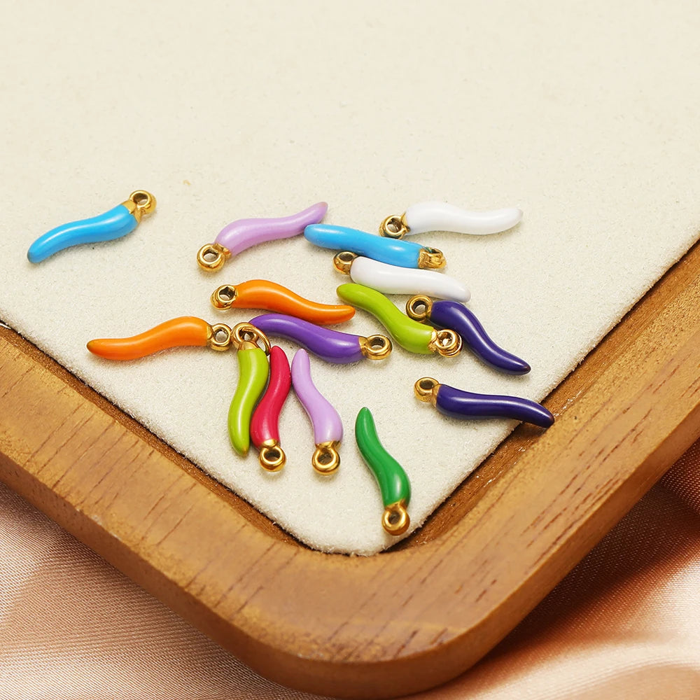Colorful Enamel Stainless Steel 18K Gold Plated Red Pepper Chilli Charms Pendant for Jewelry Findings & Components