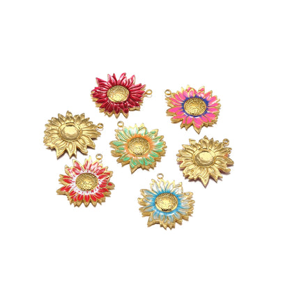 Diy Handmade Jewelry Accessories Stainless Steel 18k Gold  Enamel Sunflower Charms Pendant for Jewelry Earrings Necklace Making
