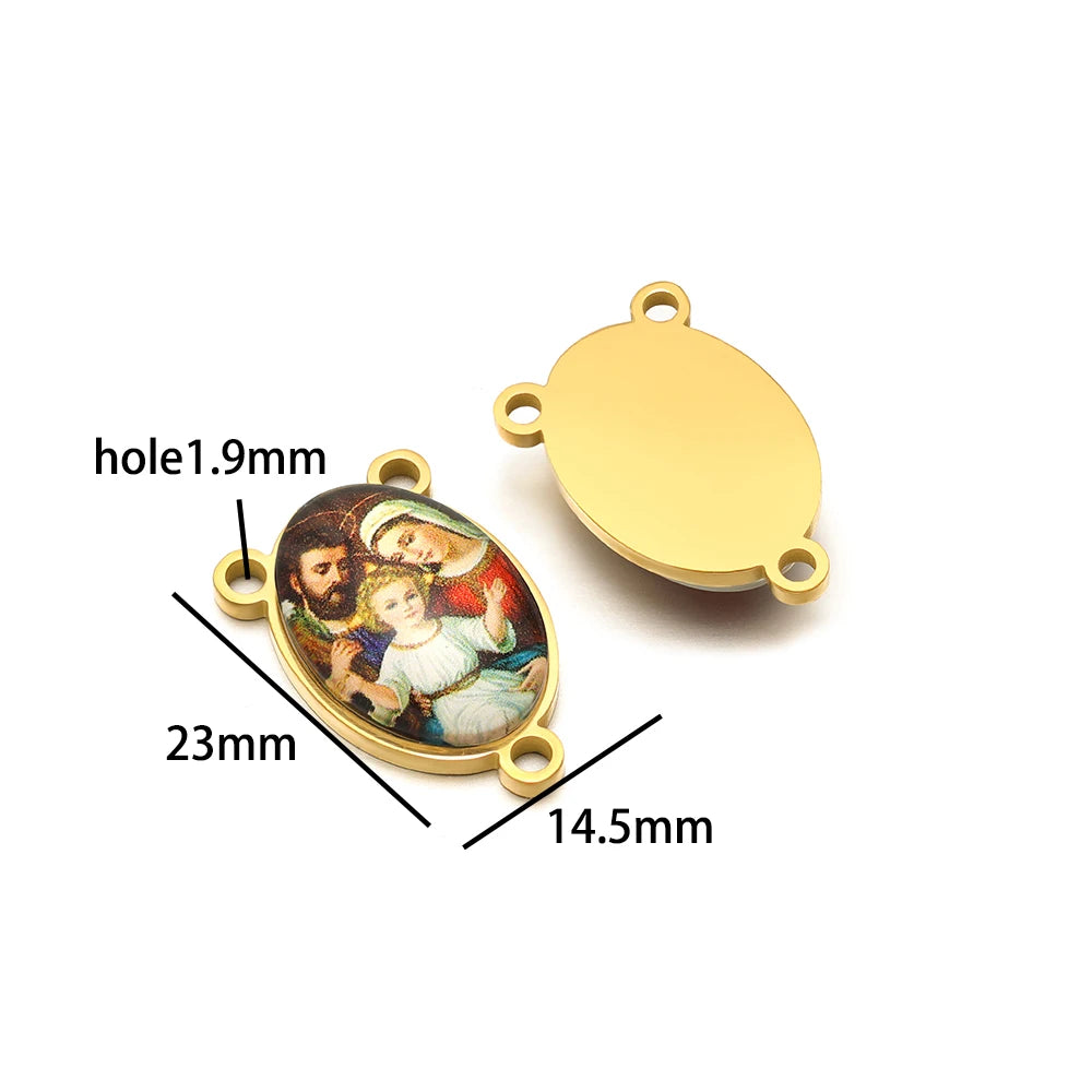 Wholesale 18k Gold Plated Stainless Steel  Religious Jesus the Madonna Oval Charm Pendant for DIY Necklace Jewelry Making