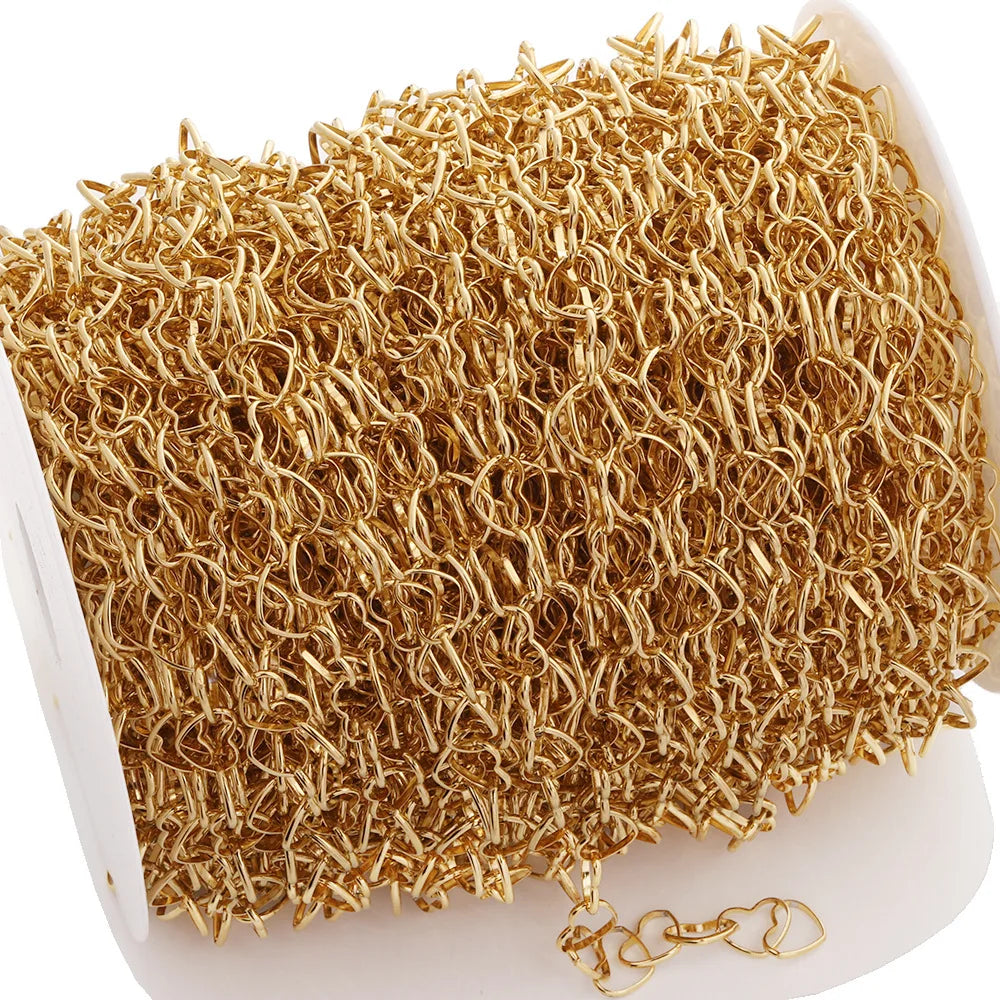E730 Non Tarnish 18k Gold Plated Necklace Chain Heart Link Stainless Steel Necklace Chain for Jewelry Diy