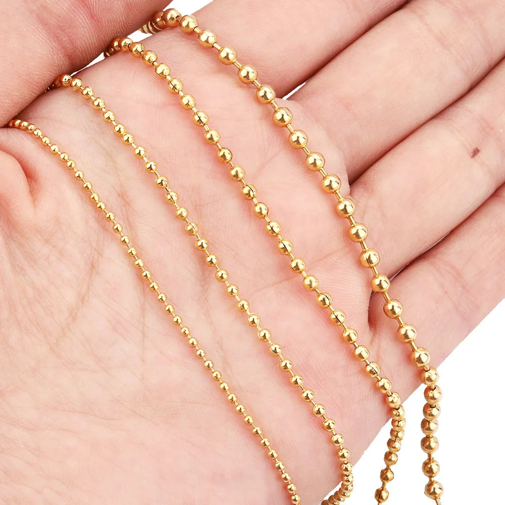 B2076 Multi Size Gold Ball Beads Chain Necklace Stainless Steel Chain Jewelry Chain