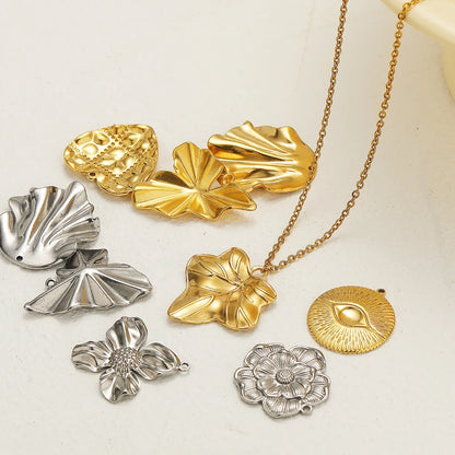Vintage Stainless Steel18k Gold Plated Heart Flower Leaves Charms Pendant for DIY Jewelry Necklace Earring Making