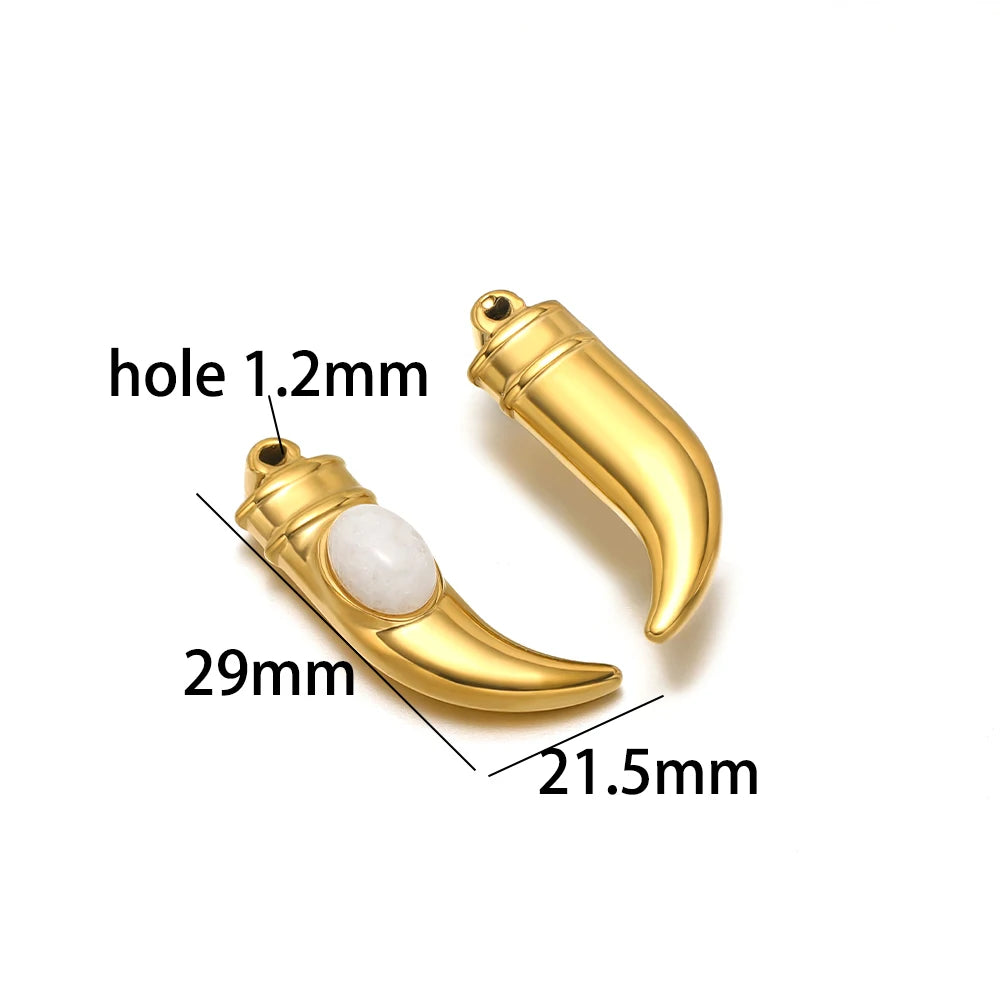 Creative DIY Gemstone Pendant 18k Gold Plated Stainless Steel Wolf Teeth Horn Charm Pendant for Jewelry Making Accessories