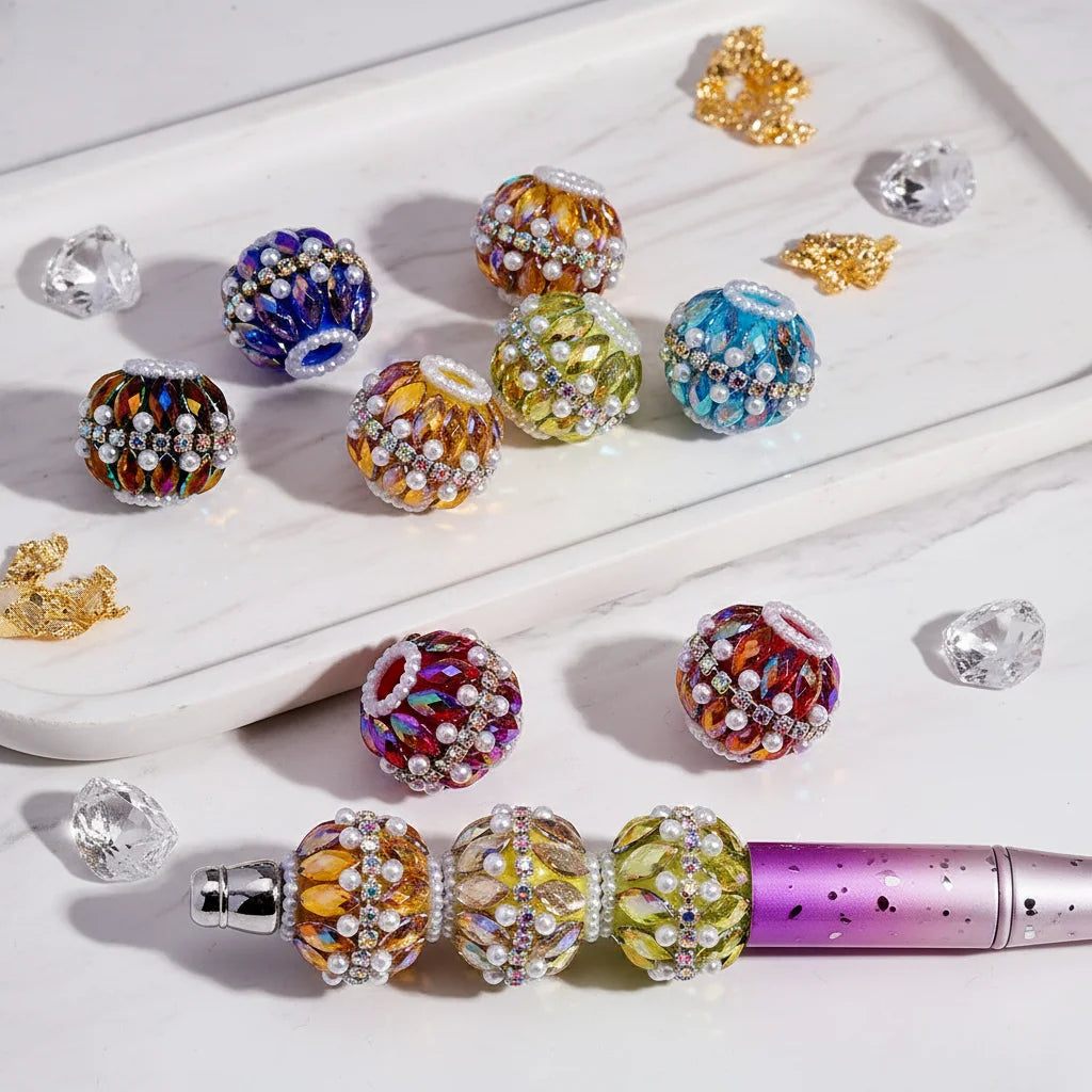 20MM Plastic Beads Double Layer Rhinestone Chains for DIY Beaded Pen Jewelry