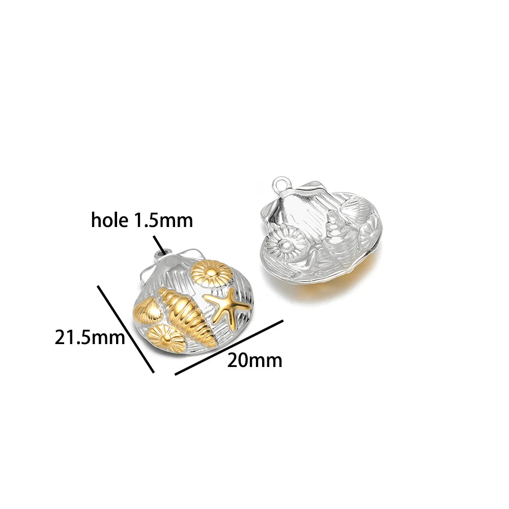 Fashion Trend  18k Gold Plated Stainless Steel Sun Star Heart Conch Charm Pendant for DIY Necklace Jewelry Making Accessories
