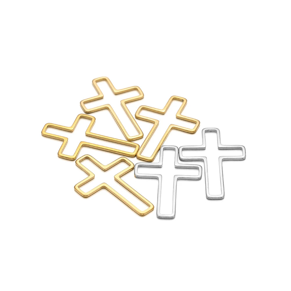 Waterproof Jewelry Accessories Findings Stainless Steel Gold Plated Hollow Cross Charm Pendants for DIY Necklace Jewelry Making