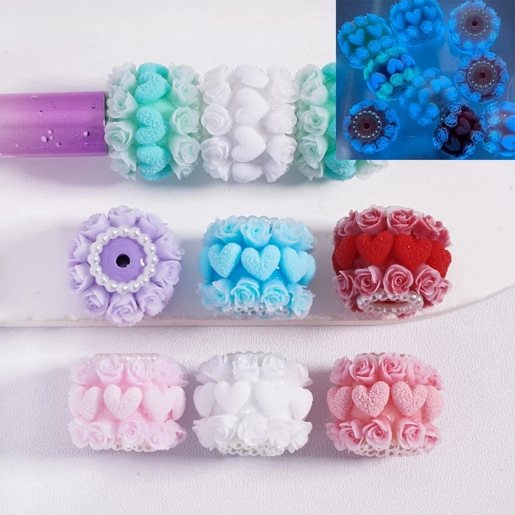 Acrylic Lucite Plastic Beads Luminous with Rose Flowers Frosted Hearts Valentine's Day White Pearl Chains 20MM Multi-Color