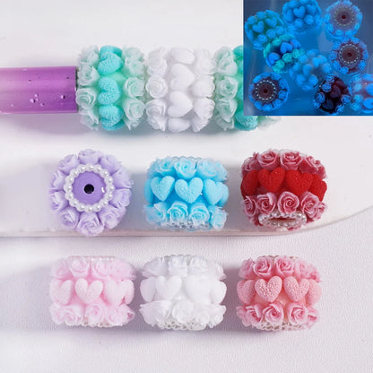 Acrylic Lucite Plastic Beads Luminous with Rose Flowers Frosted Hearts Valentine's Day White Pearl Chains 20MM Multi-Color