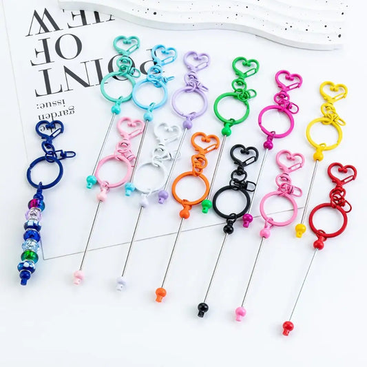 Colorful Heart Clasp DIY Beadable Metal Keychain Bar for Custom Beaded Keychain Making and Craft Decoration