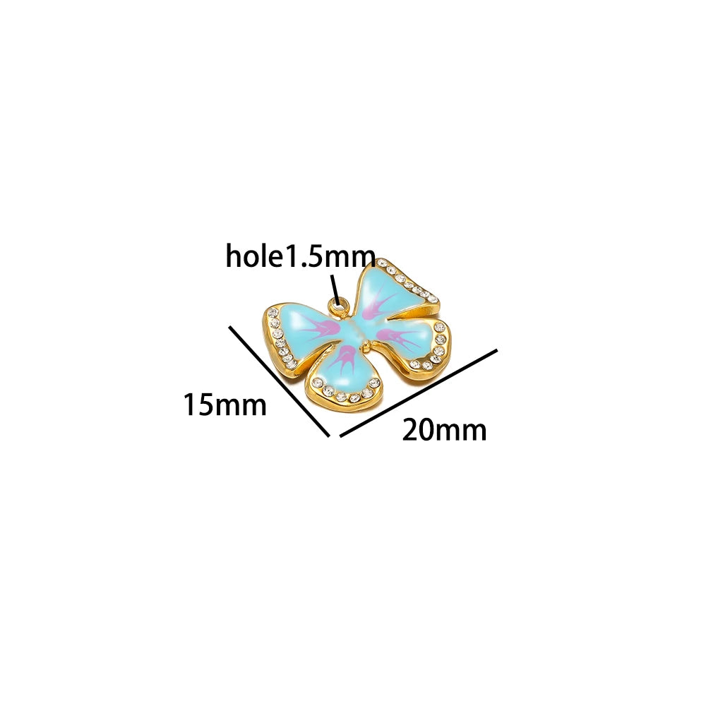Waterproof Stainless Steel 18k Gold Enamel Crystal Bowknot Charms Pendant for Jewelry Necklace Earring Making Trendy Accessories