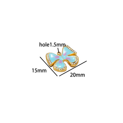 Waterproof Stainless Steel 18k Gold Enamel Crystal Bowknot Charms Pendant for Jewelry Necklace Earring Making Trendy Accessories