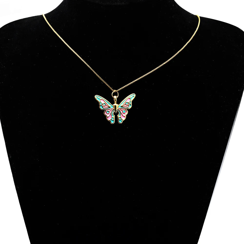 Popular Fashion 18k Gold Plated Stainless Steel Drip-oil Butterfly Flower Heart Charm Pendant for Women Jewelry Making