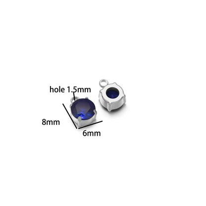 5pcs/bag Stainless Steel 18k Gold Plated 8*6mm Round Zircon Charm Pendant for Diy Necklace Jewelry Making Accessories