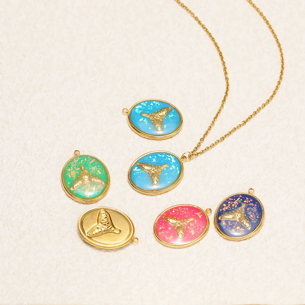 Fashion Stainless Steel 18k Gold Plated Enamel Fishtail Oval Charm Pendant for Diy Jewelry Making Wholesale Jewelry Supplies