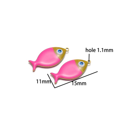 5pcs/bag Children's 18k Gold Plated Stainless Steel Enamel Fish Charm Pendant for Jewelry Necklace Making Accessories