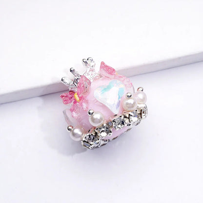 Handmade Silver Alloy Crown Pendant with Acrylic Beads Butterfly Hearts and Clear Rhinestones for Pen Making